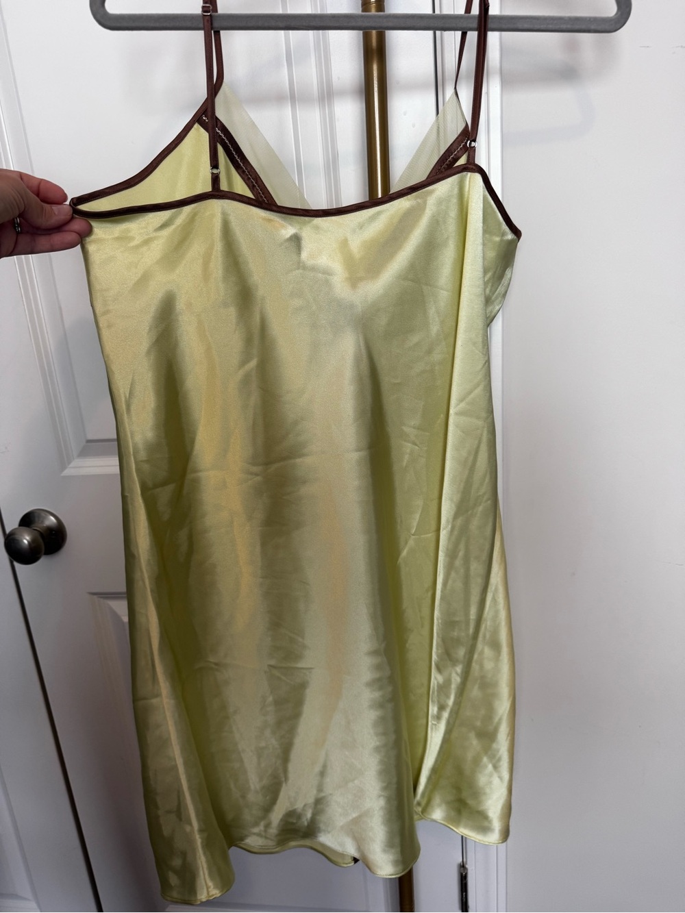 Valerie Stevens Light Green Satin Slip with Brown Trim - Picture 3 of 5